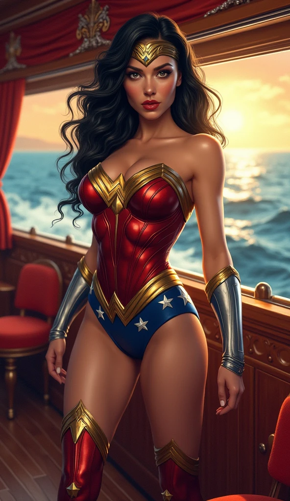 tmasterpiece, best qualtiy, photorealestic, photore, photorealisti, ultra - detailed, Perfect body, Detailed eyes, beuaty girl, wonder women, roleplaying, 1female,aged 40,Huge breasts,Pornographic exposure, 独奏,(Background with:jetty), She has long flowing hair, standing on your feet,Sweat profusely,drenched all over the body,,blue color eyes,frontage,Blue straight hair, curlies,mostly cloudy sky,Wonder Woman uniform(((tmasterpiece),(Very detailed CG unity 8K wallpaper),best qualtiy,cinmatic lighting,detailed back ground,beatiful detailed eyes,Bright pupils,(Very fine and beautiful),(Beautiful and detailed eye description),ultra - detailed,tmasterpiece,)),facing at camera,A high resolution,ultra - detailed),熟妇,mature,revealing breasts,facing at camera,Flushed complexion,Orgasmic face,Pornographic exposure,Protruding underparts,Camel toes,with no underpants,legs are open,frontage,Beautiful sexy full body photo in mini skirt and sewn stockings,((独奏)),At the pier,high-heels,Craving sexual,