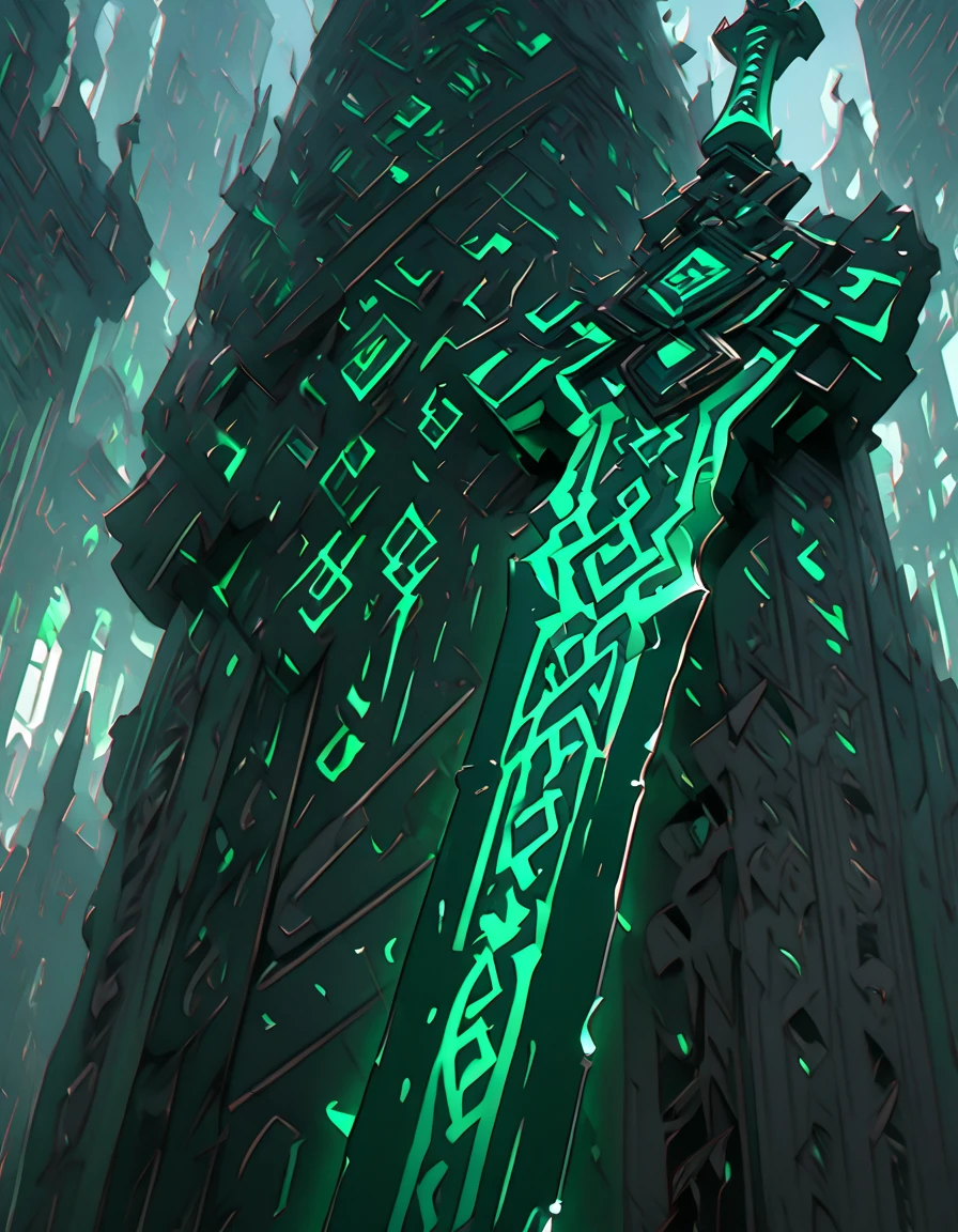 Detailed 8k hellish runic green sword