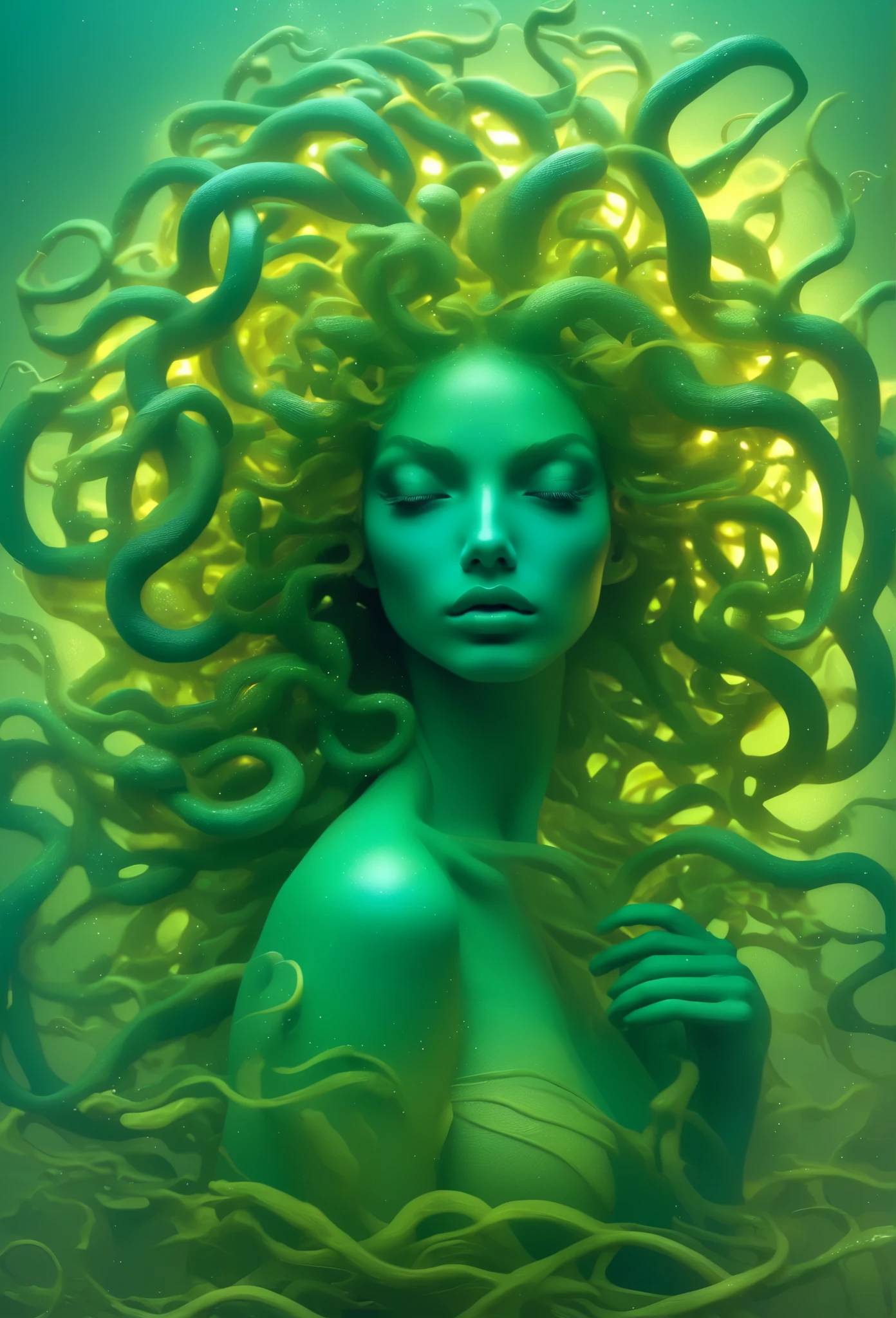 Medusa front full-body portrait, highlighting the characteristics of cold and enchanting