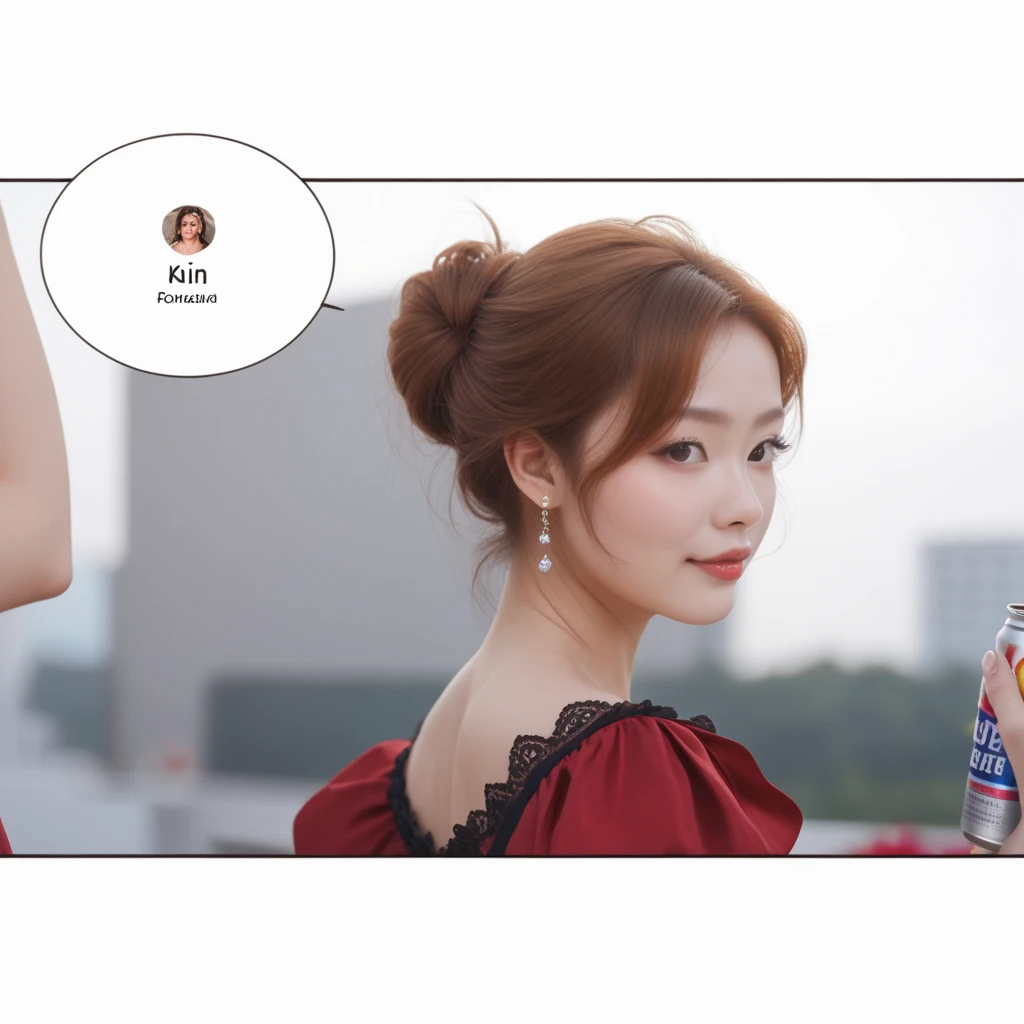 A Korean mother in a red dress is holding a white object, female protagonist 👀 :8, high quality fanart, she has a distant expression, she has a cute expressive face, really realistic, 中 元 节, highly detailed exquisite fanart, she has a cute face, high quality portrait, shoulders can be seen, her skin is light brown