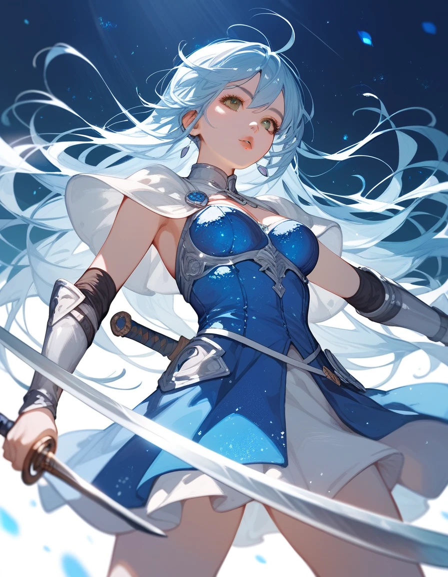 Anime character with blue hair and a white dress holding a sword, artstation pixivでトレンド, Highly detailed official artwork, guweiz on pixiv artstation, Zerochan Art, Kschaert Krentz Key Art Feminine, Genshin Impact, Guweiz on ArtStation Pixiv, Digital art on Pixiv, Splash art anime , I deny that