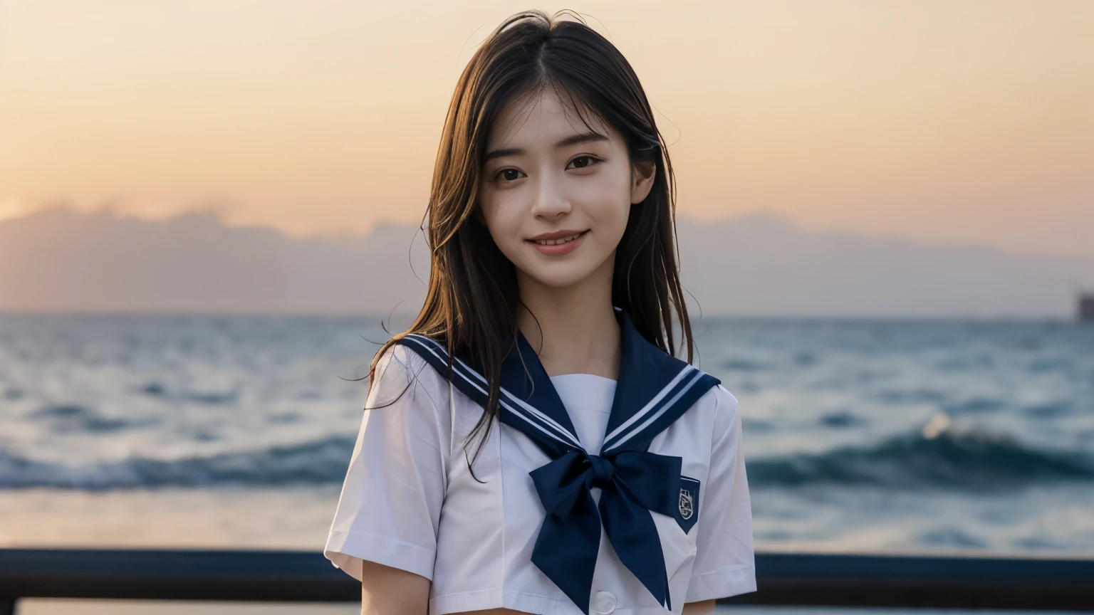 
(masterpiece, Highest quality:1.2), One Girl, alone, Sailor suit, dark blue, Long sleeve, smile, 13 years old