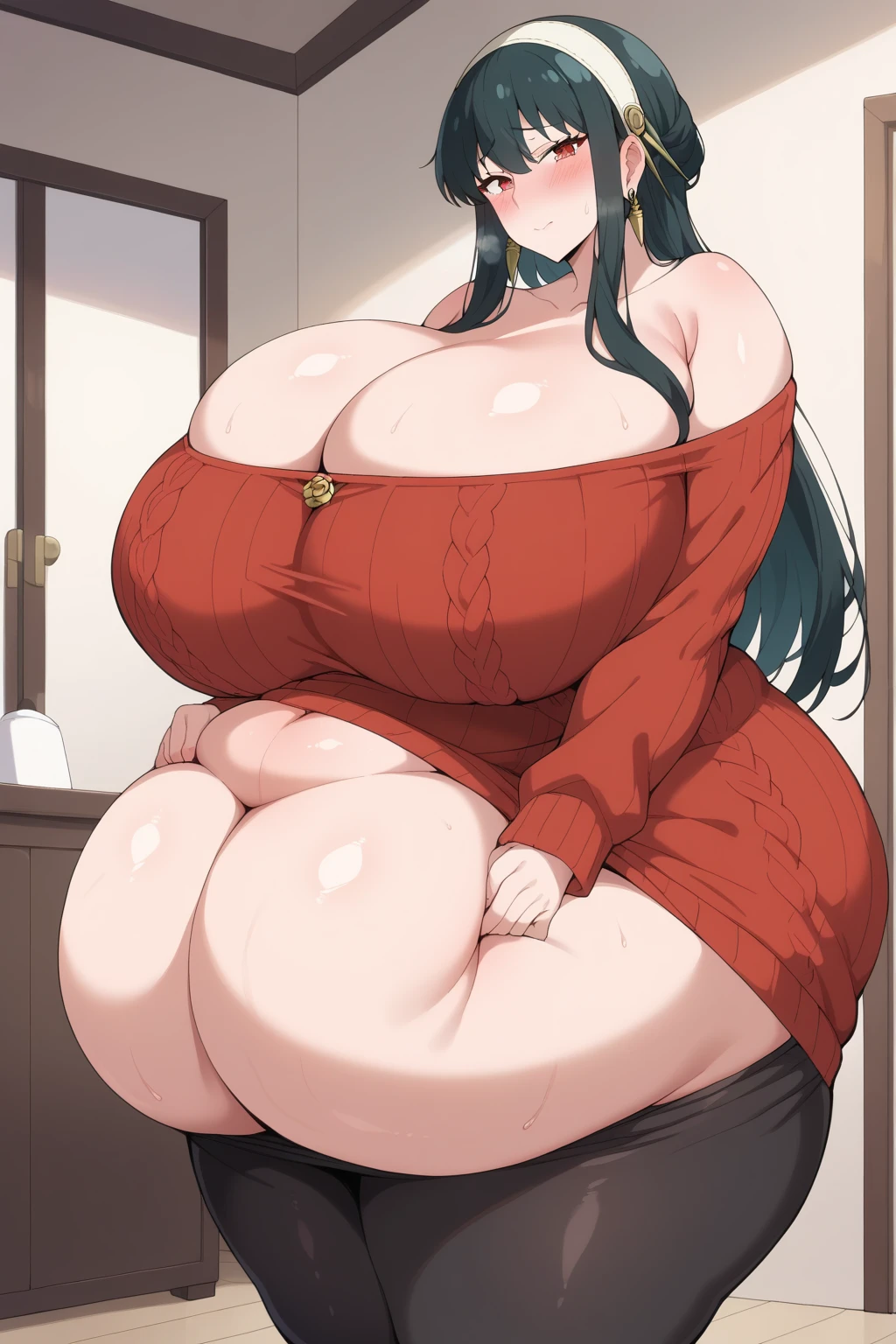 {{{masterpiece}}},{{{highest quality}}}, (Huge breasts:1.5), (bent:1.5), (Blurred) , (Written boundary depth), (Blurred foreground), (Blurred background), (1 girl), (Motion Blur), (evaluation:safety), (photograph \(moderately\)), Igawa Asagi, 1 girl, alone, Long Hair, Looking at the audience, Big Breasts, Black Hair, gloves, Holding, Green Eyes, Blue Hair, Are standing, Exposing shoulders, whole body, Lips parted, elbow gloves, Shiny, High heels, Shiny hair, Aqua Eye, Bodysuits, Covered navel, turtleneck, sheath, Fishnet tights, Perfect for your skin, Shiny clothes, Impossible clothes, Ninja, unsheathing, purple Bodysuits, Covered clavicle, impossible Bodysuits,  Strong lower body, Strong legs, whole body shot, Plump body, Erotic manga taste, Mature Woman, Plus Size Model, Thick thighs, Strong thighs, Strong Calves, big breasts, Big Hips, whole bodyショット, Mature mother, Voluptuous thighs, Ample calves, Bewitching Mature Woman, Perfect body, Plus Size Model, topless, Erect nipples, Mature nipples, Very thick pubic hair, High heelsを履いている, All Nude,