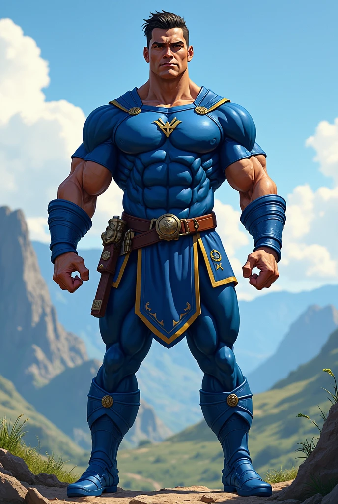 (muscular cute beautiful young boy Arion), huge strong biceps volume, enormous round exposed chest muscles volume, strong muscular legs, exposed abs skin, tight trunks, superhero cape, huge cock bulge, mountains background, wavy hair, oiled up reflective skin, sexy body, side view