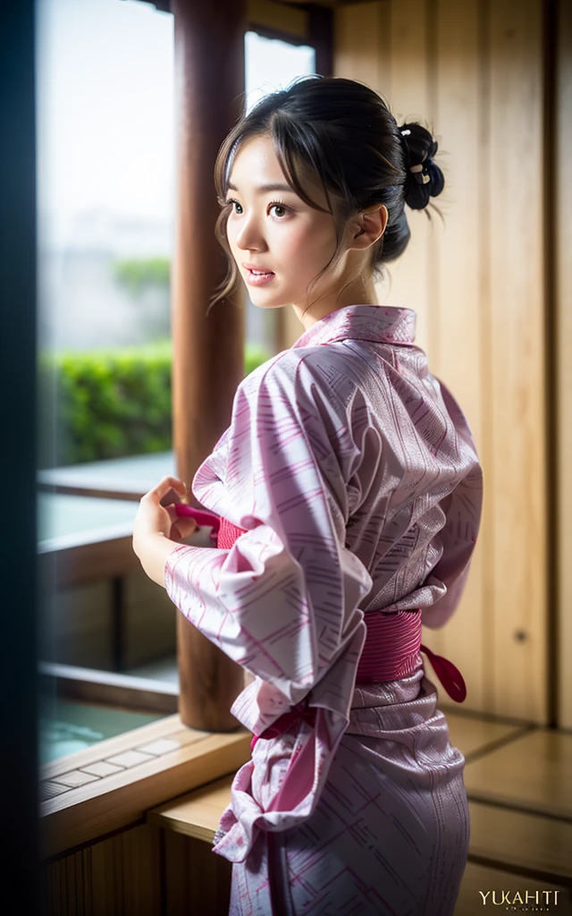 masterpiece, Highest quality，16K, Ultra-high resolution，The light and shadow of reality，Cinema Lenses，((Her waist is so slim and beautiful)),((High nose、Small Mouth)),((Clean and slim face line)),((Big dark eyes with long eyelashes)),((Very small face))((Very slim and beautiful arms)),((She is very thin and has a great figure)),((Pure white beautiful skin)),((Cute Japanese Girls)),(((She is wearing a bright pink kimono、yukata))),((Walking the streets of Tokyo)),(Beautiful Eyes:1.1)，Reflecting clear eyes and a gentle smile,