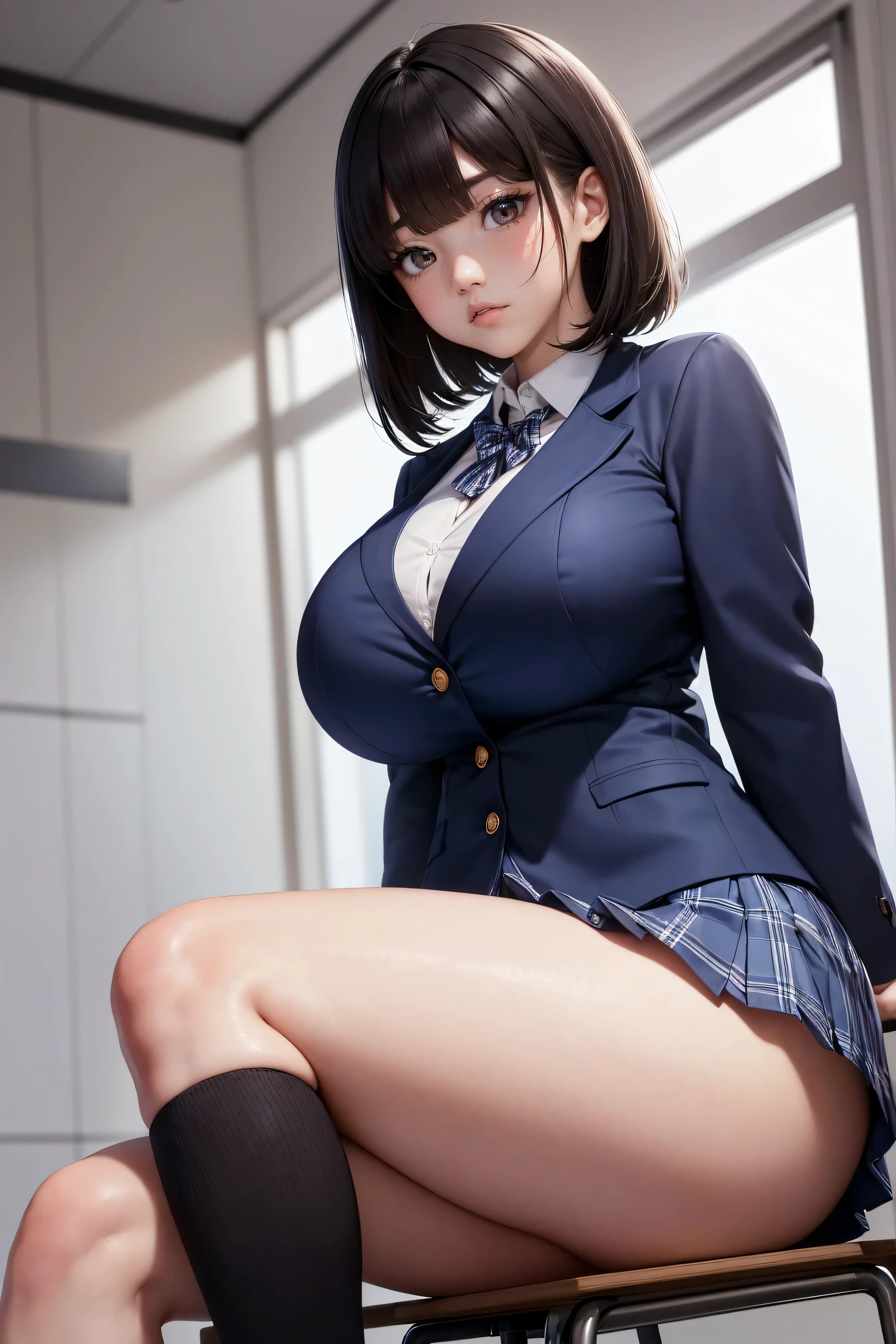 Kujikawa Def,Twin tails,school uniform,Seraph of the Black,Long sleeve,skirt,Knee socks,jewelry,Earrings,Straddle,
Highest quality, Very detailed, masterpiece, Absurd,8k, photoRealistic, Realistic,Detailed skin texture,Detailed pupil,High resolution,Natural light,
One girl,alone,(Happy:1.1),(smile:1.2),short hair,Brown Hair,(Angular face:1.2),Shining Face,Large Breasts, Tight waist, Lip Makeup,Wet shirt,Spread your legs,(I can see her panties:1.5)Bra is visible,(Orgasm:1.5)