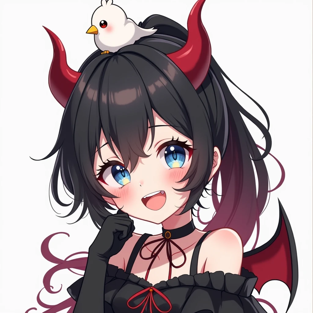 ((Highest quality)), ((masterpiece)), (detailed), （Perfect Face）、The woman is the devil queen Tifa Lockhart, wearing a luxurious black wedding dress decorated with gold.、The woman is a female demon with magnificent devil horns, jet black devil wings, and a jet black tail. She is looking at the camera with a happy expression, her name is Tifa Lockhart, and she has medium long black hair and the expression of a girl in love.、The woman is Tifa Lockhart