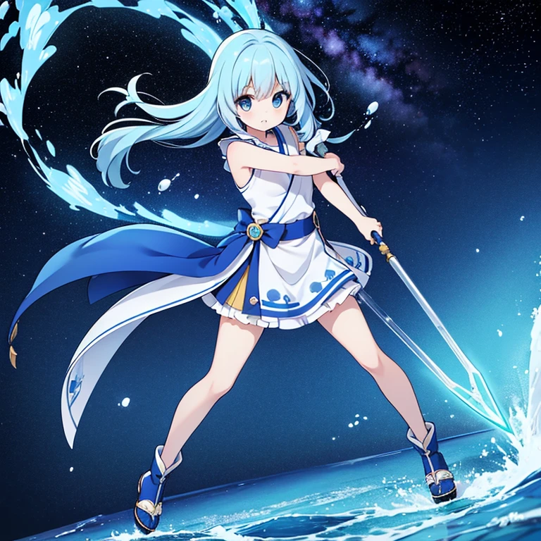  top quality、The creator of Mercury 、 named Megumi Mizujin 、woman、 is cool、 has something called a water sword、 blue eyes、Blue hairstyle、Space Warrior、 Full Body Shown 
