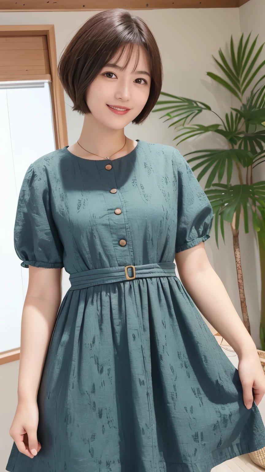339 (20-year-old female, short hair), ( high image quality), (smile), ( Colorful Dress), ((Arietti's View of the World )), (BIG PLANTS ), (Dollhouse)