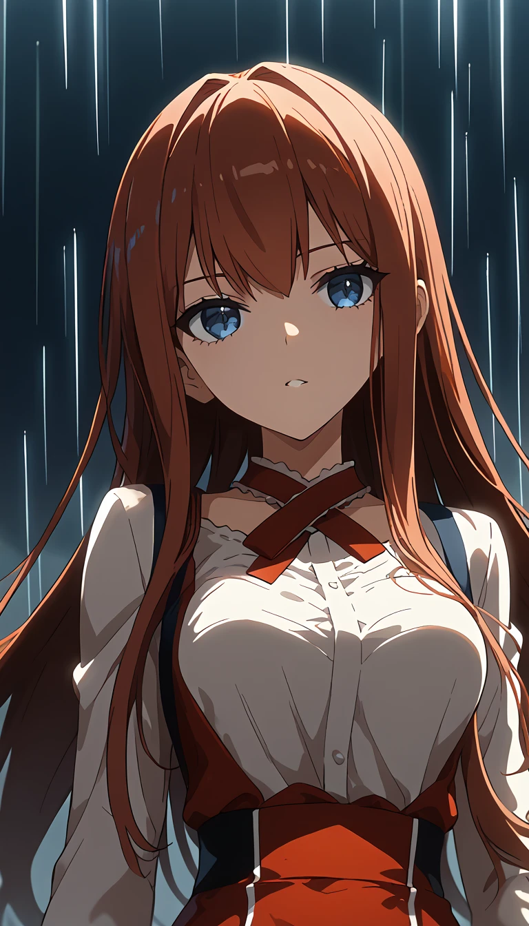 anime girl with long hair and blue eyes standing in the rain, seductive anime girl, female vampire knight, anime girl named lucy, female anime character, (anime girl), anime girl with long hair, attractive anime girl, makise kurisu, close up iwakura lain, an anime girl, anime visual of a cute girl, kurisu makise, чёрные чулки, миниюбка, стоя