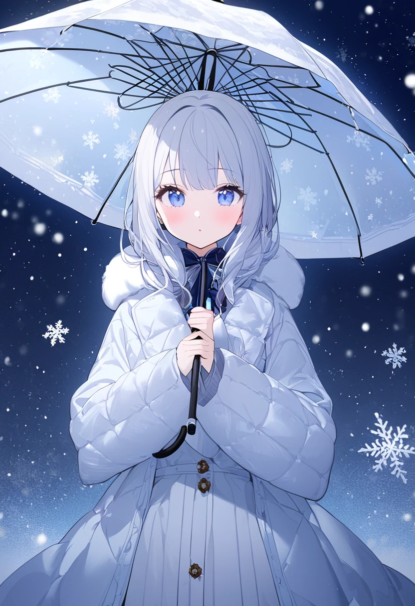 1 girl、Hold an umbrella、 snows、❄️、Night Sky