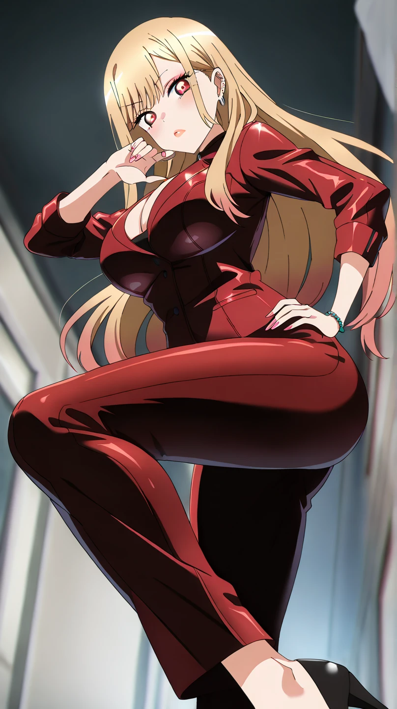 score_9, score_8_up, score_7_up, source_anime,
KitagawaMarin,
1girl,
multicolored hair, blonde hair, long hair, magenta eyes, ear piercing, earrings, pink nails, makeup,
Marin kitagawa, (masterpiece, best quality), 1girl, T-X, terminator, sexy, HD, silver necklake, black heels, perfect body, sexy pose, red leather jacket, red leather pants, 