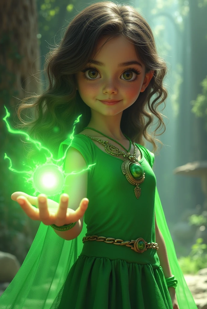 There's a meNINAS KIDS BLONDIES holding a lamp in her hand, verde brilhante, brilho verde, green lighting, brilho verde, photo manipulation, Magia Verde, he is casting a lighting spell, luz verde, energia verde, neon verde, Aura verde, little girl with magical powers, amazing color photograph, Luz ambiente verde, brilho radioativo verde, photo - manipulation, amazing photo