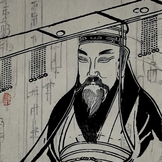 An ancient Chinese man wearing a degree hat