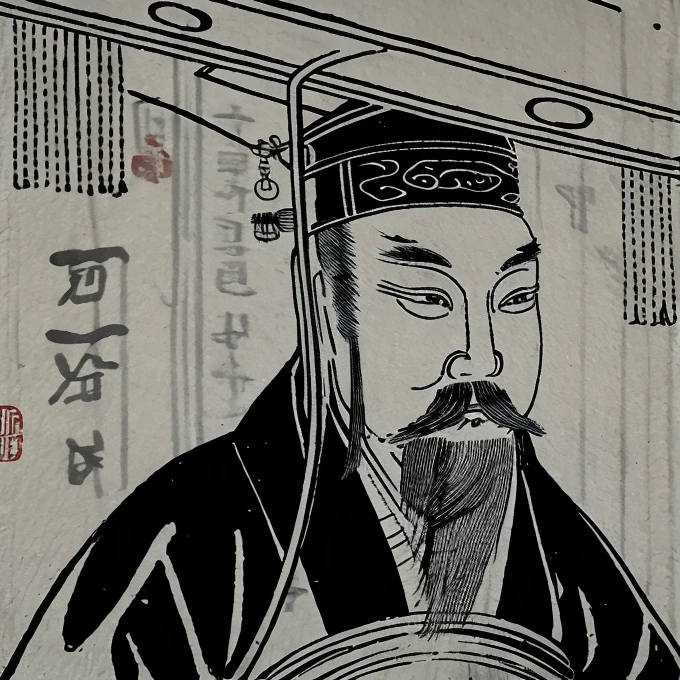 An ancient Chinese man wearing a degree hat