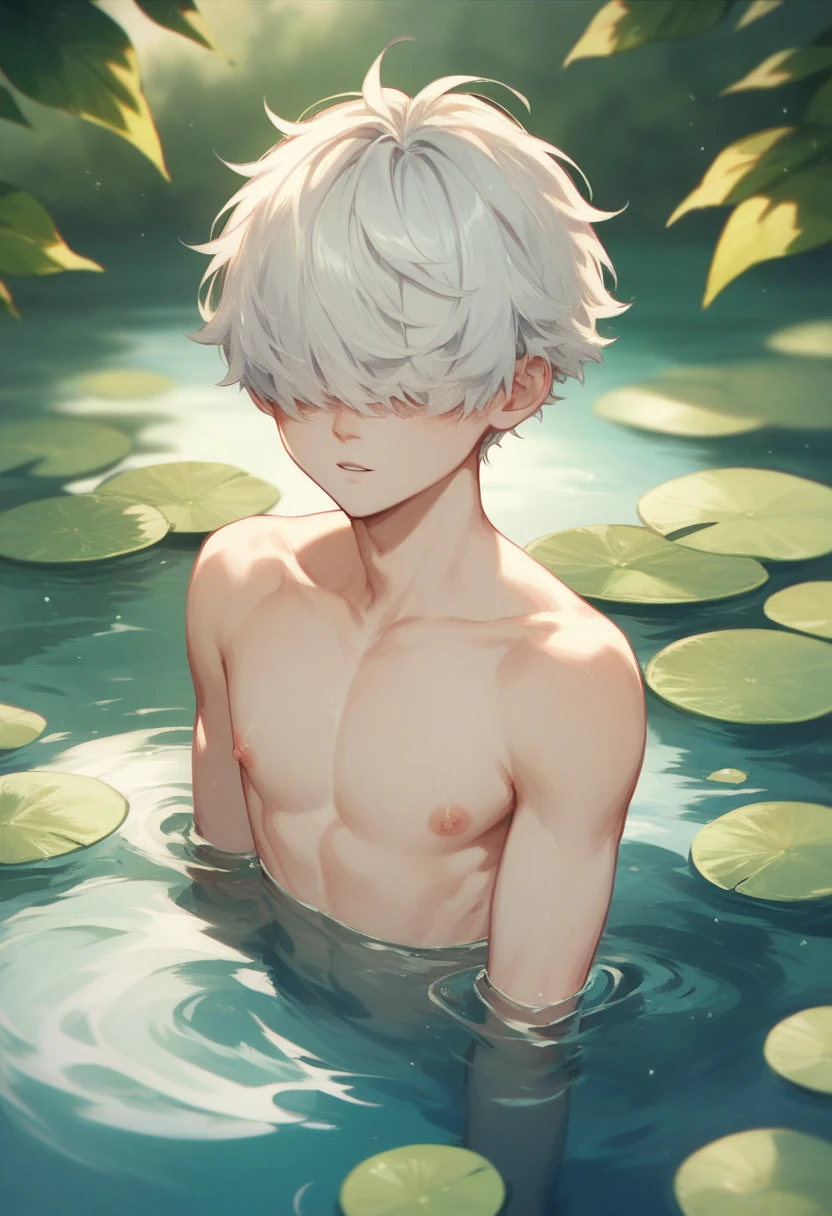 15-year-old boy , thin, Slim body, Very white skin,high, Asia, I have a little six-pack., sexy, Onsen, There are deer antlers on the head., Looks excited., I'm a little wet.