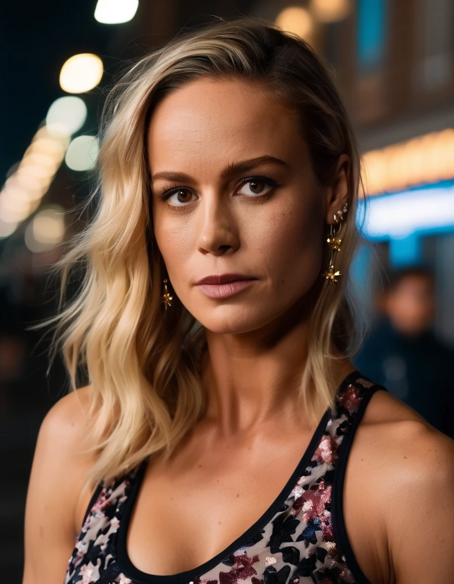 cinematic photo professional fashion close-up portrait photography of a beautiful  (((ohwx bodybuilder woman))) in the city at night, Nikon Z9, bokeh . 35mm photograph, film, bokeh, professional, 4k, highly detailed