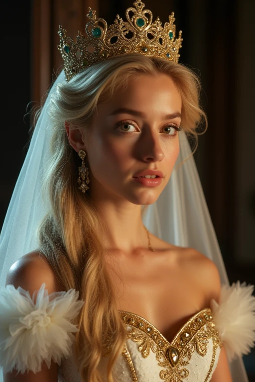 Elizabeth Banks, Wedding Dress, long veil, blonde hair, long hair, Wedding, bride, rhinestones on the dress, flowers in hair, Complex hairstyle, Shiny make-up, Bright makeup