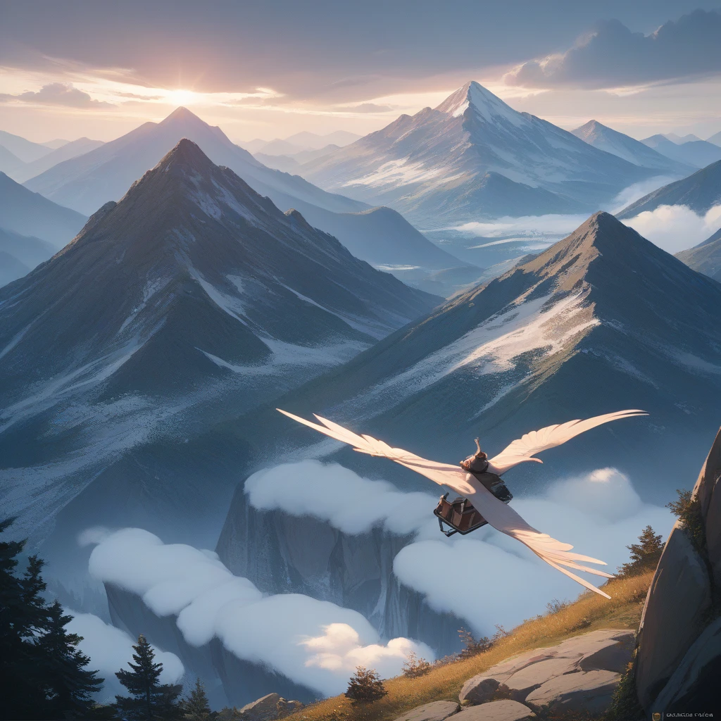 Lonely condor flying over the mountain range