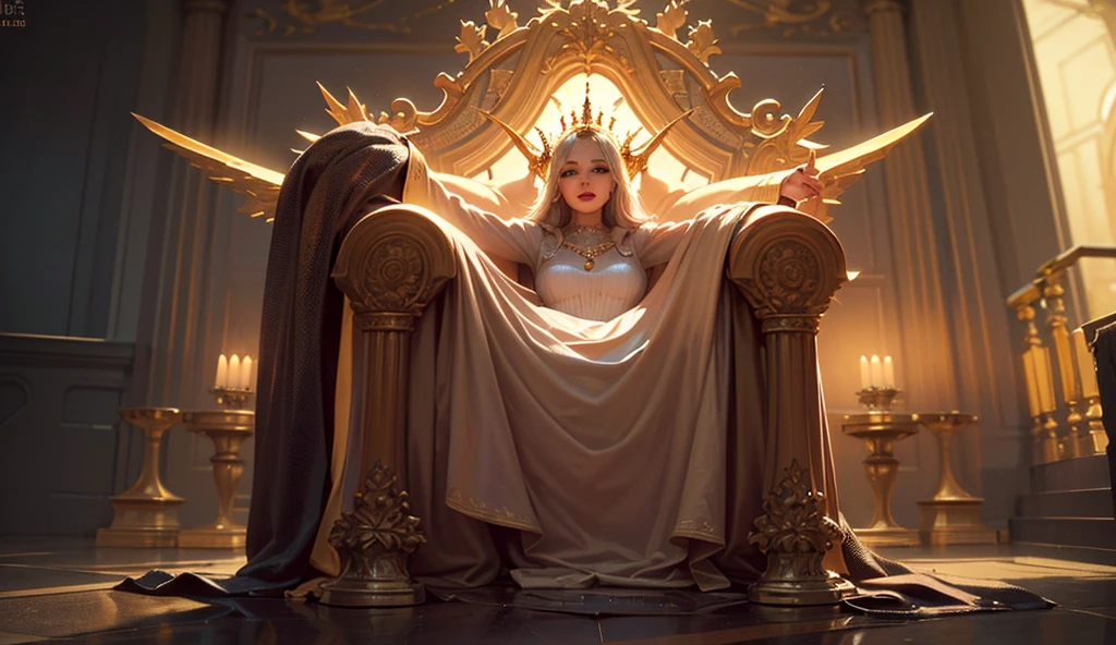 Create the image of a crown:

The crown is built on a sturdy circular base, made of solid gold, symbolizing the stability and wealth of the kingdom.
About the base, four elegant arches rise, decorated with delicate filigree and precious gem inlays, como rubis e sapphires. Each arch ends in a golden cross, representing the Christian faith and divine authority of the monarch.
 Along the crown arches, precious gems are set, reflecting the colors of the Swiss flag and representing the country&#39;s natural wealth. rubies, representing sacrifice and courage; sapphires, symbolizing peace and harmony; and diamonds, meaning purity and immortality.
Among the gems, pearls adorn the crown, symbolizing the wisdom and purity of intention of the monarch.
At the base of the crown, heraldic motifs are carved representing the Swiss cantons unified under the Bernhardt Savoy dynasty. These include the Bernese bear, the cross of Geneva, among other important regional symbols.
-Flowers and Leaves: Intertwined in the arches, are delicate carved flowers and leaves, inspired by the alpine flora of Switzerland, like edelweiss and rhododendrons, representing the country&#39;s natural beauty and resilience.
into the image, the crown will be in focus, atop a gold-adorned cushion