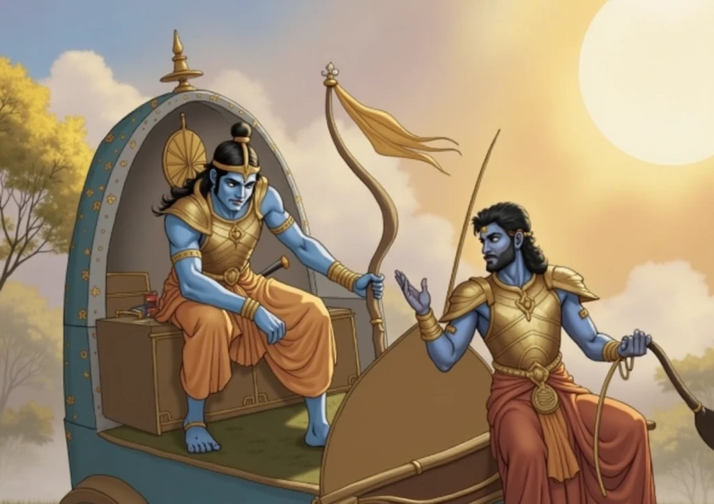 Lord krishna and Arjun in war