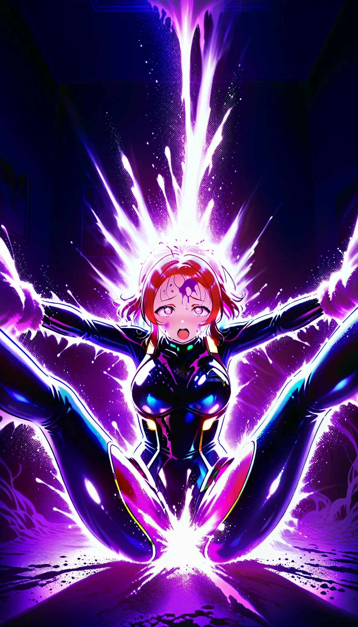  score_9, score_8_up, score_7_up, score_6_up, score_5_up, score_4_up, best quality, official art, official style, game cg, megami magazine,  very aesthetic, absurdres, ,  source_anime, 
 idol girl in pilot suit mixed rider suit on pink tentacles monster, ohogao, spread legs, legs up over head,   tentacles,  tentacles, deep, motion line, dirty Wet as gigantic puffy, pink and red multiple color tentacles, glowing, glitter, transparent tentacles, mucus on wears, orgasm, half eyes, mad eyes, hot steam,  forehead, in modern room, perfect lighting, moody lighting, graphic design, high detail, super sharp features, 4K, detailed, intricate love live! style, POV angle, 