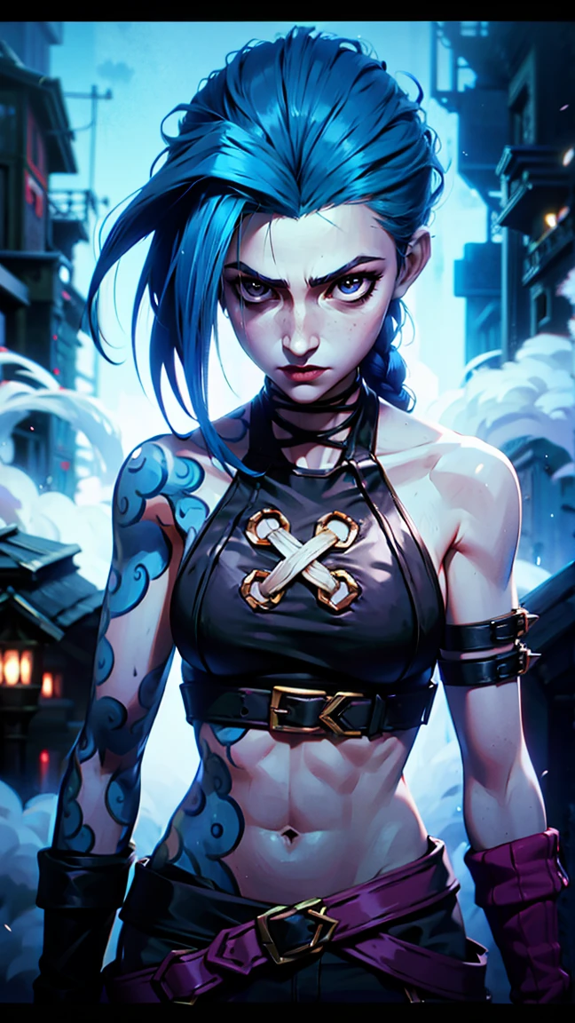 prepubescent, beautifully, full body,, sticker A young woman with wild, hair with ponytail, furry skin, furry, anthropomorphic goblin, humanoid, red eyes, (royal blue hair), big elf ears, lateral ears, skin very white, blue jacket, happy, lost in her own world,, full body, freedom, soul, digital illustration, manga style, cyberpunk, perfect anatomy, centered, approaching perfection, dynamic, highly detailed, watercolor painting, artstation, concept art, smooth, sharp focus, illustration, art by Carne Griffiths and Wadim Kashin ,