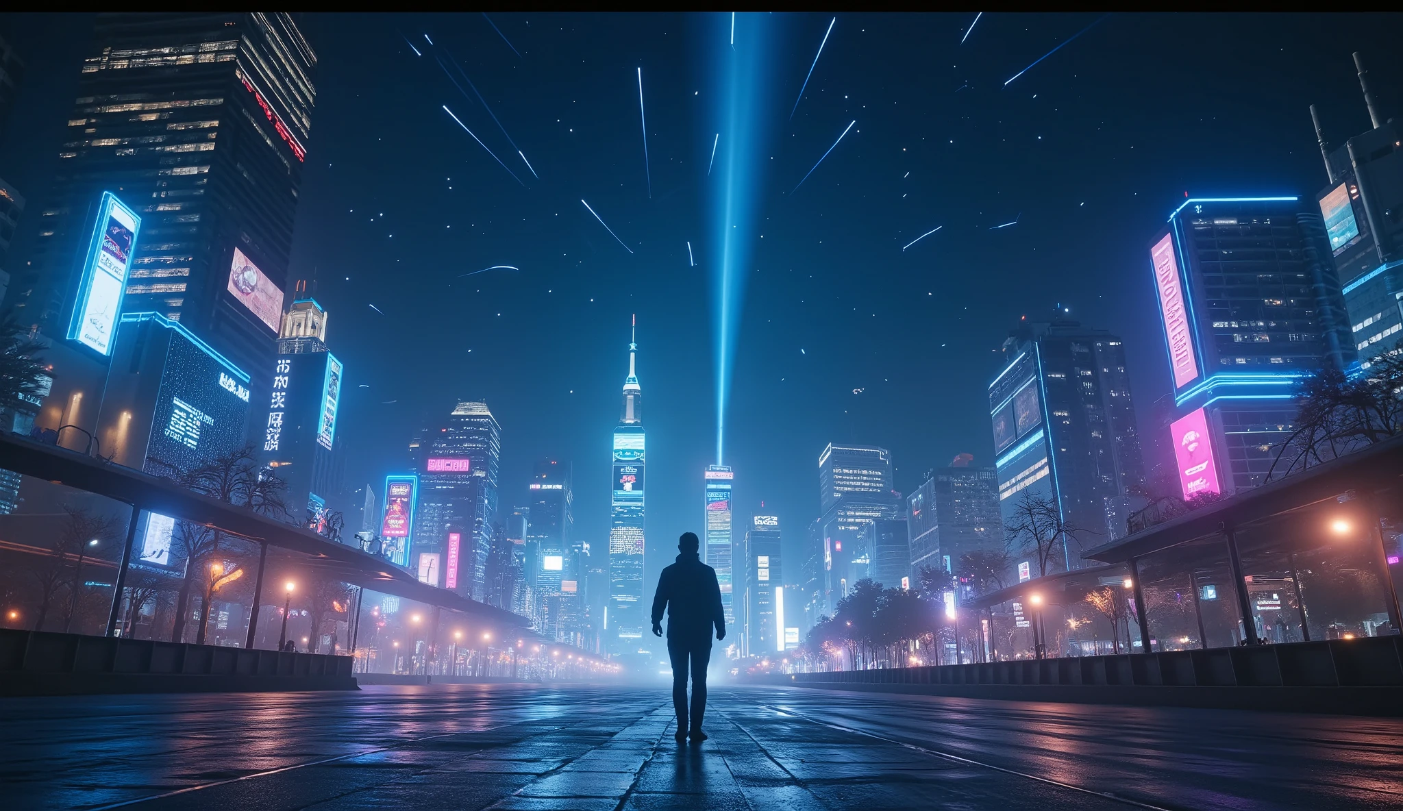 Arafed image of a man standing in a city at night - SeaArt AI