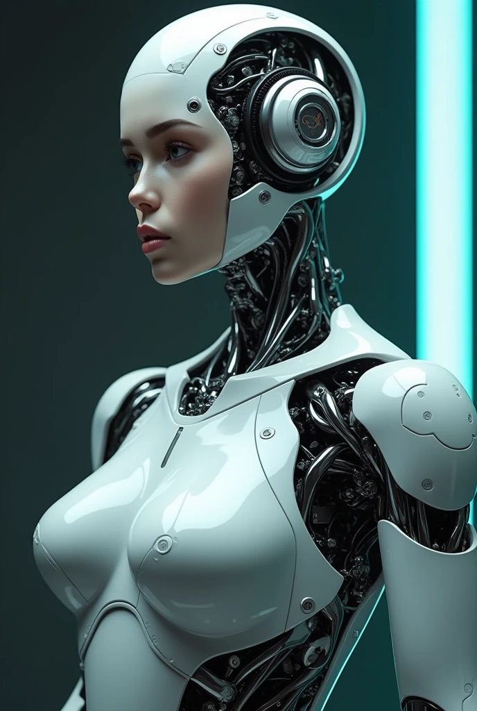 Complex 3d render ultra-detailed beautiful porcelain profile female android face, cyborg, robot parts, 150mm, beautiful studio soft lights, rim lights, vivid details, gorgeous cyberpunk, racing, surreal, anatomical , facial muscles, cable wires, microchip, elegant, beautiful background, octane rendering, HR Giger style, 8k, top quality, masterpiece, illustration, very delicate and beautiful, highly detailed, CG, uniform, wallpaper, ( Realistic, Photorealistic: 1.37), Awesome, Finely detailed, Masterpiece, Top quality, Official art, Highly detailed CG unity 8k wallpaper, Absurd, Incredibly absurd, Robot, Silver Halmet, Full body, Sitting