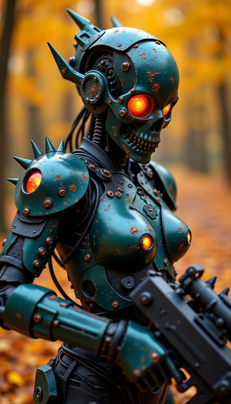 best quality, high_resolution, ulzzang_zombie,mecha_belly, cowboy shot, nsfw, sagging breasts:1.5, huge breasts,mechanical arms:0.3, guro,post-apocalypse, skull,guro