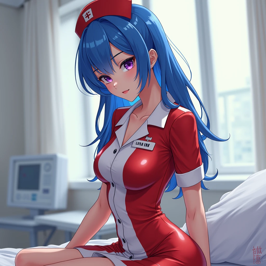 illustratio、(top-quality)、(((​masterpiece)))、(Hi-Res)、Original、(1womanl)、A sexy、、Nurse Costume,garterbelts,eye glasses、「full body Esbian」、Thigh opening、Crotch