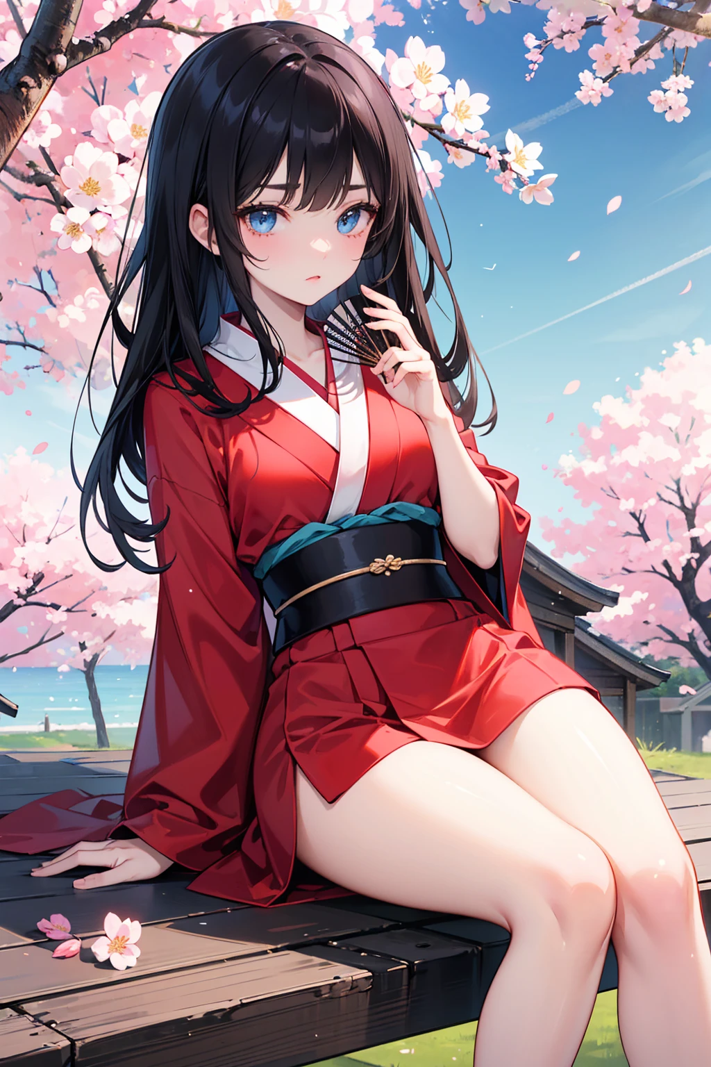 Nezuko Kamado, demon slayer
I want a precise picture with a lot of details of her wearing a japanese kimono with long hair, i want her to be all visible with her feet wearing zori bambou sandales, surrounded by beautiful sakura trees under a beautiful shining sun light in a small road
