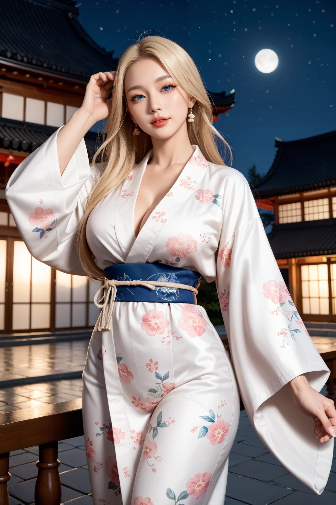 highest quality、8k Masterpiece、超A high resolution、(Photorealistic:1.3)、RAW Photos、1 girl、Silvery white short hair、Glowing Skin、1. Super-beautiful Cyberpunk Soldiers、((Ultra-Realistic Details))、Portrait、Global Illumination、Shadow、Octane Rendering、8k、Super sharp、Metal、Cold colors、Very intricate details、Realistic Light、CGSoation Trend、Beautiful and shining eyes、Beautiful breasts、Beautiful ass、To the camera、Neon Details、smile、Super kind、whole body、Swaying in the Wind、colorful japanese yukata、24age、Fantasy、Japanese atmosphere、