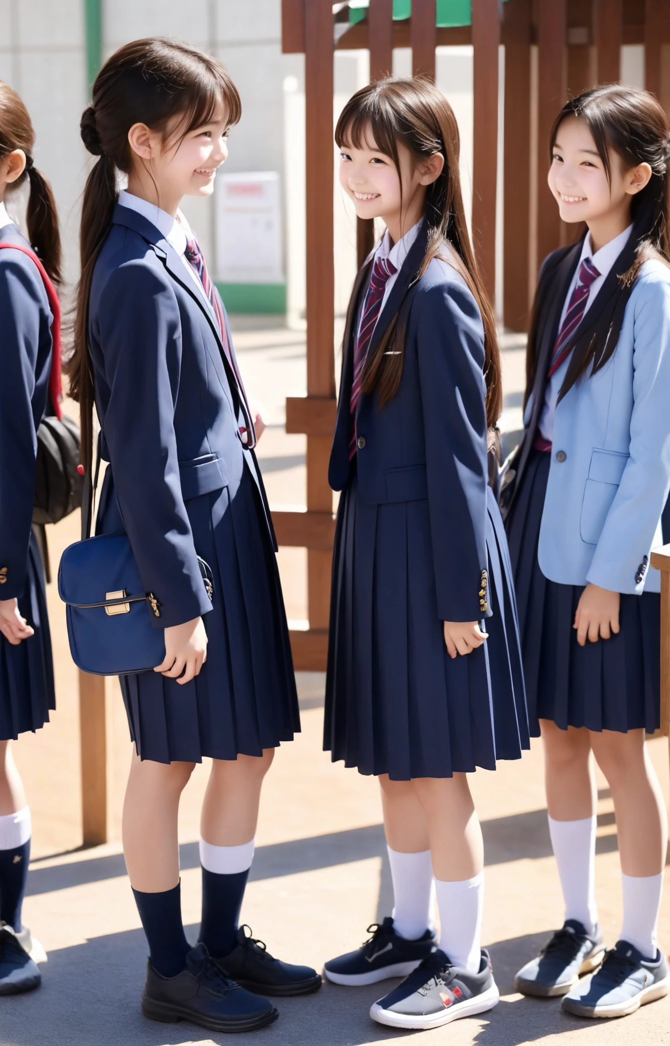  s,Middle school students quietly line up before entering the classroom,cute, Masterpiece, Details,smile