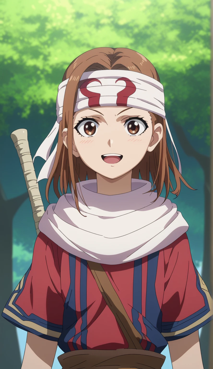 1girl brown hair brown eyes very happy excited masterpiece, super detail, high details, high quality, best quality, highres, 1080P, 8k, 16k very accurate clothing score_9, score_8_up, score_7_up, cowl headband on forehead detailed clothing beautiful girl (Mikoto Misaka)