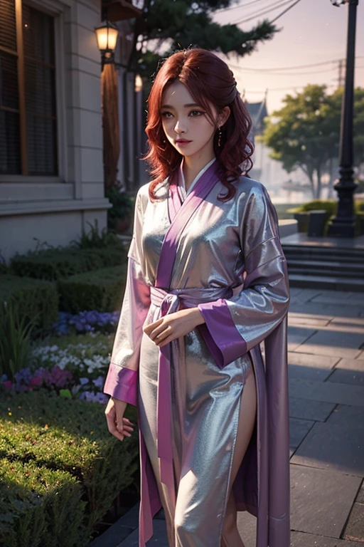 Ayane, purple hair, (best quality, ultra-detailed), (realistic:1.37), beautiful and detailed face, ultra-realistic texture, delicate face, delicate body, red lipstick, bright colors. high definition, 8K, well defined legs