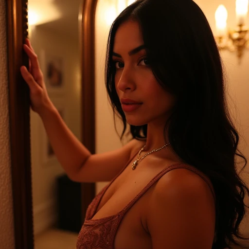 Latin woman 20 years old, big loot, side view of mirror selfies, desnuda