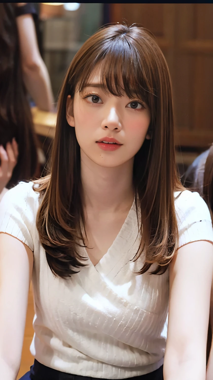 japanese girl,30 old,(bangs,long hair ),highly detailed eyes, (white skin:1.1,heavy makeup), highest quality, Super detailed,pov,Arm Support and From Below,m legs