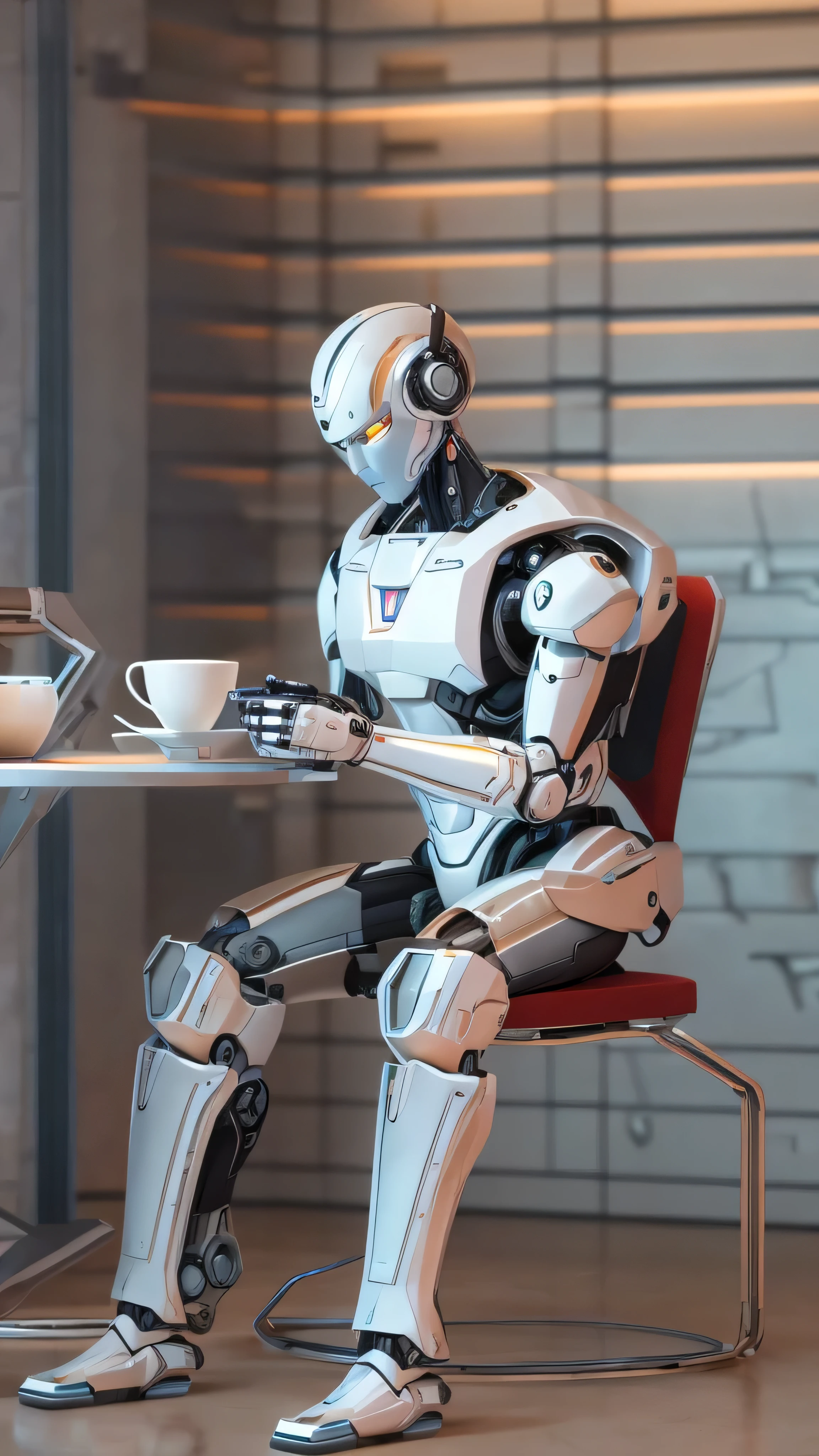  Robot Sitting on a Chair Drinking Coffee, CGSociety ), CGSociety 9,  Cyborg Movie Stills , Arita Photos, high definition CGSociety,  Cyborg Villain Movie Stills , CGSociety uhd highly detailed 4k, Cyborg Movie Pictures , Cool stills,  cybernetic , Highly Detailed Cyborg  