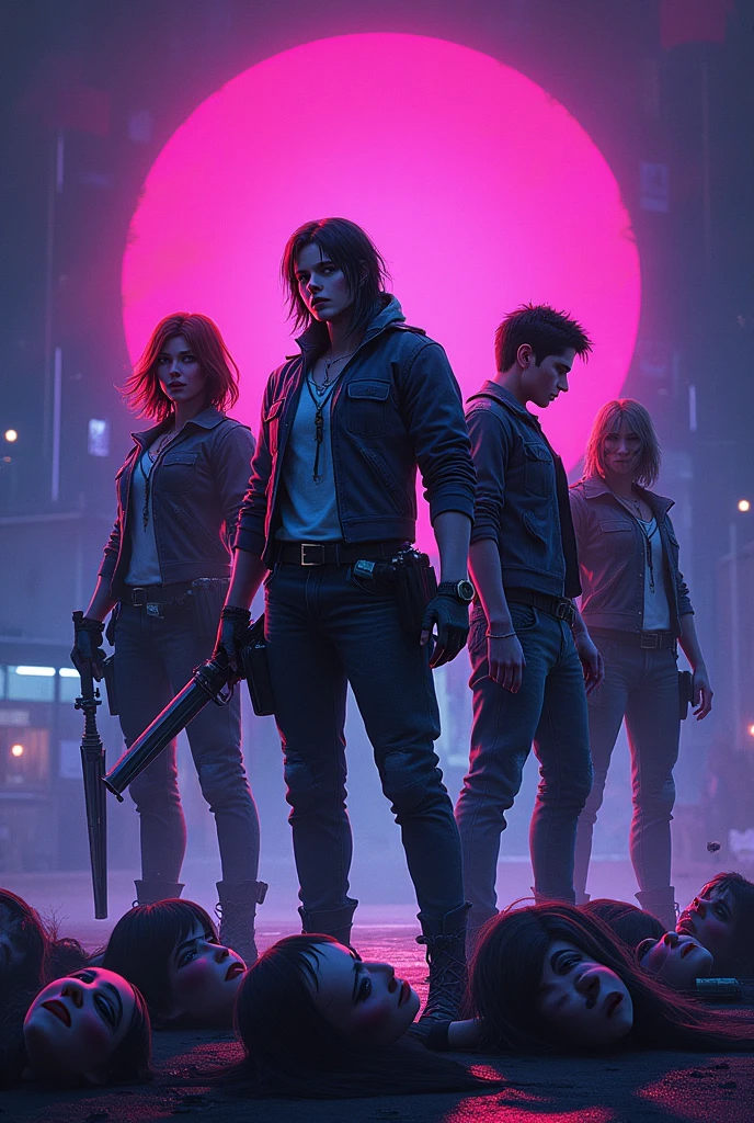 there's a group of people sitting together in a room, group of people in a dark room, vampire, overload, composition, by Galen Dara, goblins partying at a rave, in cyber punk 2077, dark punk, cyberpunk style, edited, cyberpunk with neon lighting, album art, hand quality, 5 fingers.
