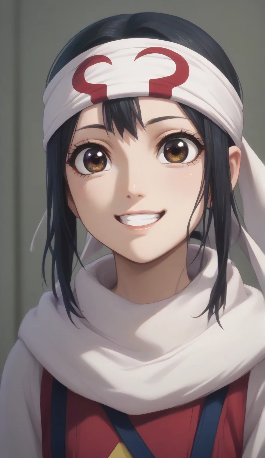 1girl black hair brown eyes very happy excited (((masterpiece, super detail, high details, high quality, best quality, highres, 1080P, 8k, 16k very accurate clothing score_9, score_8_up, score_7_up,))) cowl headband on forehead detailed clothing beautiful girl ((Azusa Nakano))