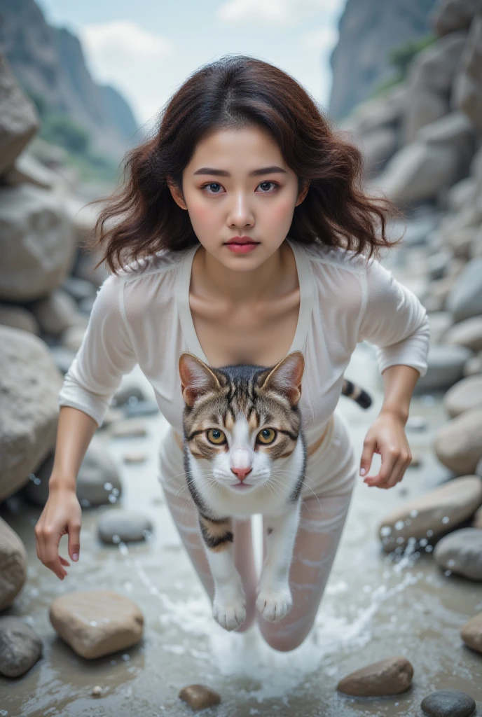 Girl with cat，rapid descent/Rapid decline/Swoop