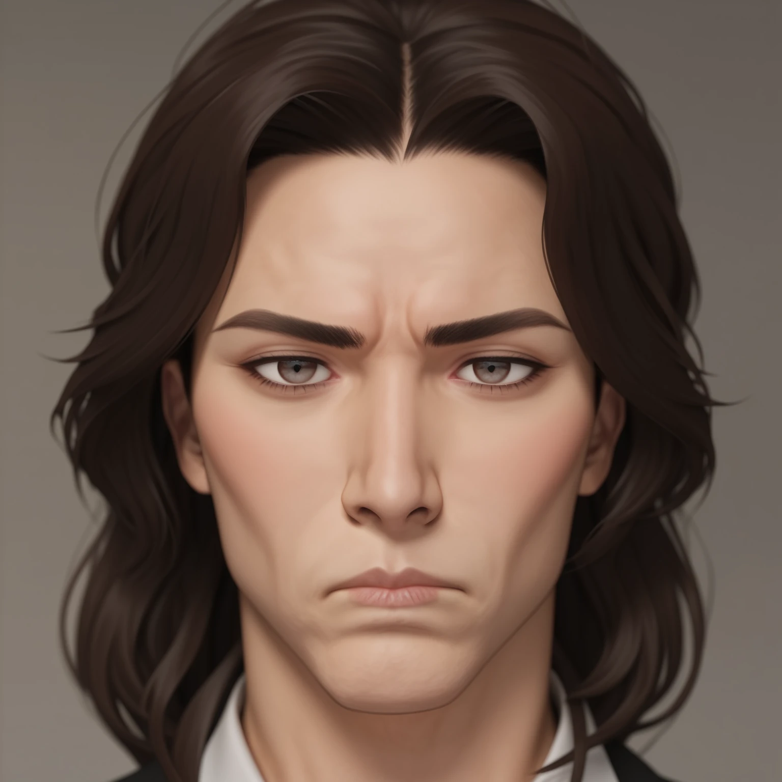 There is a man     (  mature and anorexic  )    26 years old ,     with long hair and ultra realistic white suit          , asistente hiper         realistic         , sujeto hiper         realistic         , Chico anime       realistic         ,         anime style realism         , estilo de arte anime         realistic         , estilo de arte de anime         realistic         , Estilo anime 3D         realistic         ,         portrait de una chico anime,         artwork in the style of Guweiz        ,        Detailed                portrait de una chico anime, increíble         portrait de rostro de anime . model,        of Asian origin   () And Spanish  (),   I just saw the spectator         ,         portrait(         realistic         :1.4), (:1.0), Gris eyes ,         squinted eyes       (perfecta, Serious) ,      eyes (perfect,Serious),eyelash(perfecta),shirt,  thin eyebrows(perfect),  dyed hair (brown ),    perfect hair with   ,       locks of straight hair        (perfect), ( secretario professional ), hairstyle type     (Hime, loose),  oval and elongated face  ,ELONGATED FACE,    triangular chin    , thin face,     slim build    , (       Detailed       , ultra ,,-       Detailed       , high        Detailed       , ultra         realistic         8K CG,         perfect artwork , lyrical), wooden table , flores, Internal,             expression(carefree, Serious) ,        no earning, film, bokeh, professional, 4k,         Dynamic and very detailed lighting       , fotor         realistic         , 8K, raw, rico,       intricate details    , bleach(Coyote Starrk), Coyote Starrk