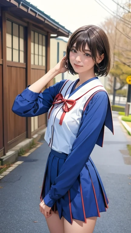 (top-quality,masterpiece:1.3,超A high resolution,),(ultra-detailliert,Caustics),(Photorealsitic:1.4,RAW shooting,)Ultra-realistic capture,A highly detailed,High resolution 16K human skin close-up。 Natural skin texture、,The pores are、Must be detailed enough to be easy to identify。 Skin should look healthy with even tones。 Use natural light and color,cheongsam uniform:1,3),女の子1人,japanes,18year old,kawaii,A dark-haired,Middle hair,(large boob:1.2),smil,Turn your body to the front,(front-facing view:1.2),Looking at the camera,FULL BODYSHOT:1.1,Gaze,boob focused:1.1,Chest close-up:1.1
