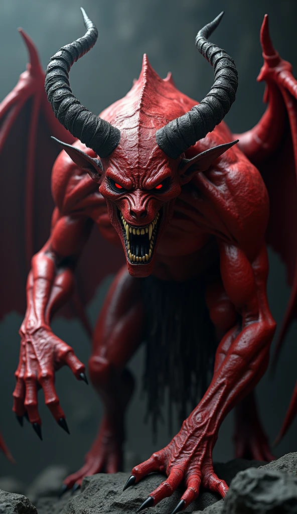 Create red demons with wings, horns, tails and sharp teeth