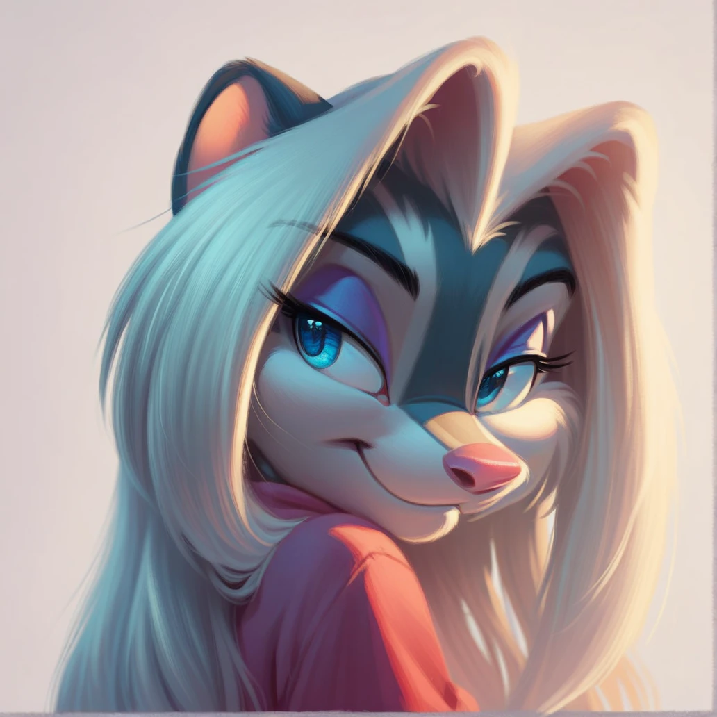 score_9, score_8_up, score_7_up, score_6_up, score_5_up, score_4_up, (Source furry), (rating safe), zigzag, 1girl, solo, long hair, furry female, white fur, facial mark, white hair, animal nose, blue eyes, smile,  