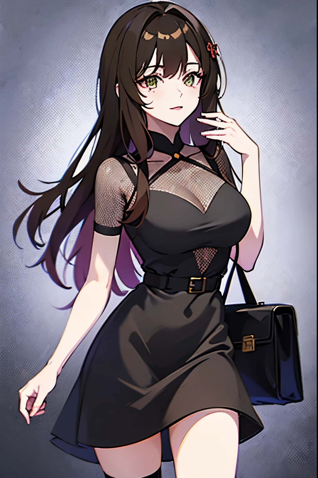 Anime girl in a black dress with a black bag,  anime girl in a black dress , De Girls Frontline, Made with Anime Painter Studio, Rin Tohsaka, Girls Frontline style , Fine details. girls frontline, Chica anime linda con un vestido bonito,  anime moe art style , April representation,   anime style , Anya de Spy X Family