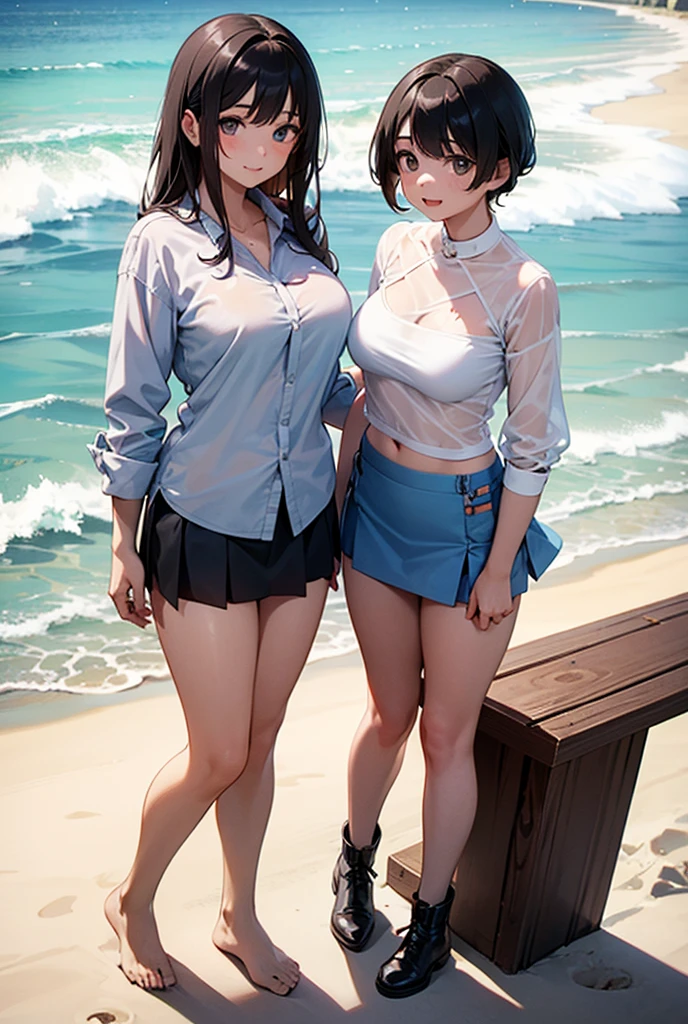 (hyperrealistic), (highres), 1girl, 18 yo, huge breast, butterfly on sky, blue eye, blue hair, sexy, cloudy, sun In the sky, asthetic, white shirt, beautiful, cute --auto