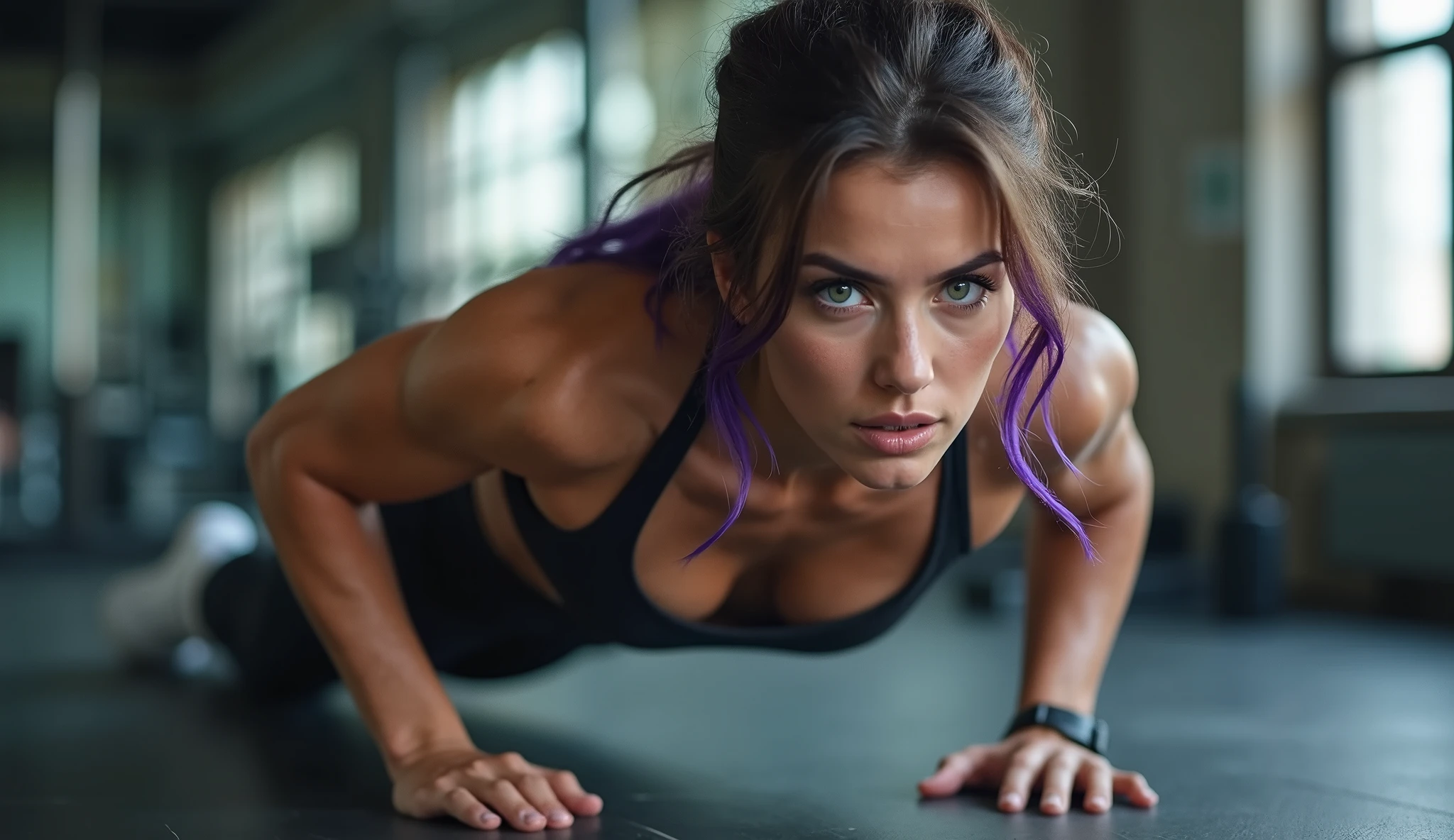 Woman on all fours with a dirty look
