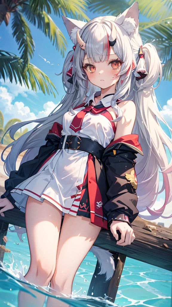 highest quality、High resolution、detailed background、Super detailed、beautiful and detailed face、beautiful and smooth skin、skin texture、professional lighting、Beautiful teenage girl、(huge breasts:1.2)、lying on a sunny sandy beach、全身がWet、My clothes are Wet and transparent、Wet、sexy sailor suit or uniform、Pleated mini skirt with tartan plaid pattern、White sheer knee-high socks、sexual expression、sexual expressionで嬉しそうにこちらを見る、ponytail、cute hairstyle、
((全身をbeing restrained、手をbeing restrained、being restrained))、emphasize the chest、emphasize the underboob、legs open、Arms are tied、tied up with a rope、camel toe、全身がWet、panty shot